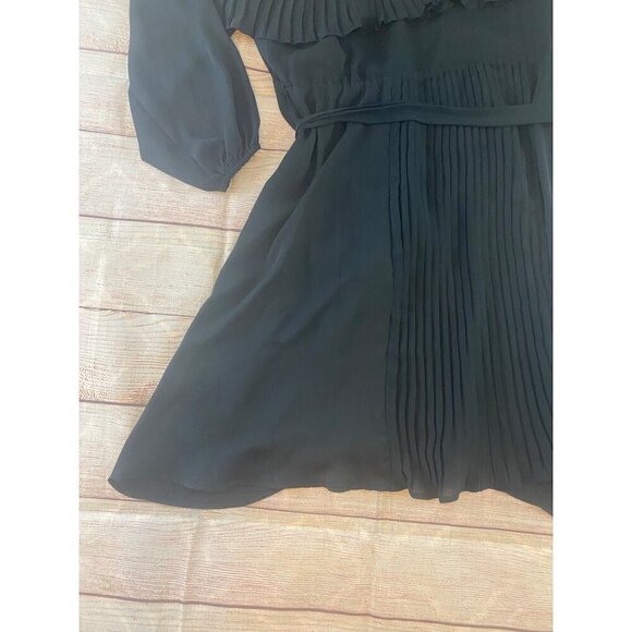 Eloquii Women's Black Long Sleeve Pleated Lace Trim Dress - 20 - Picture 4 of 14